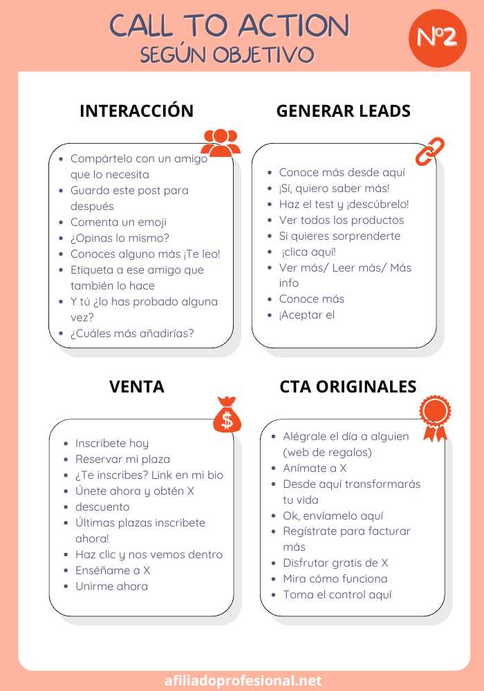 Call to action segun objetivo afiliado